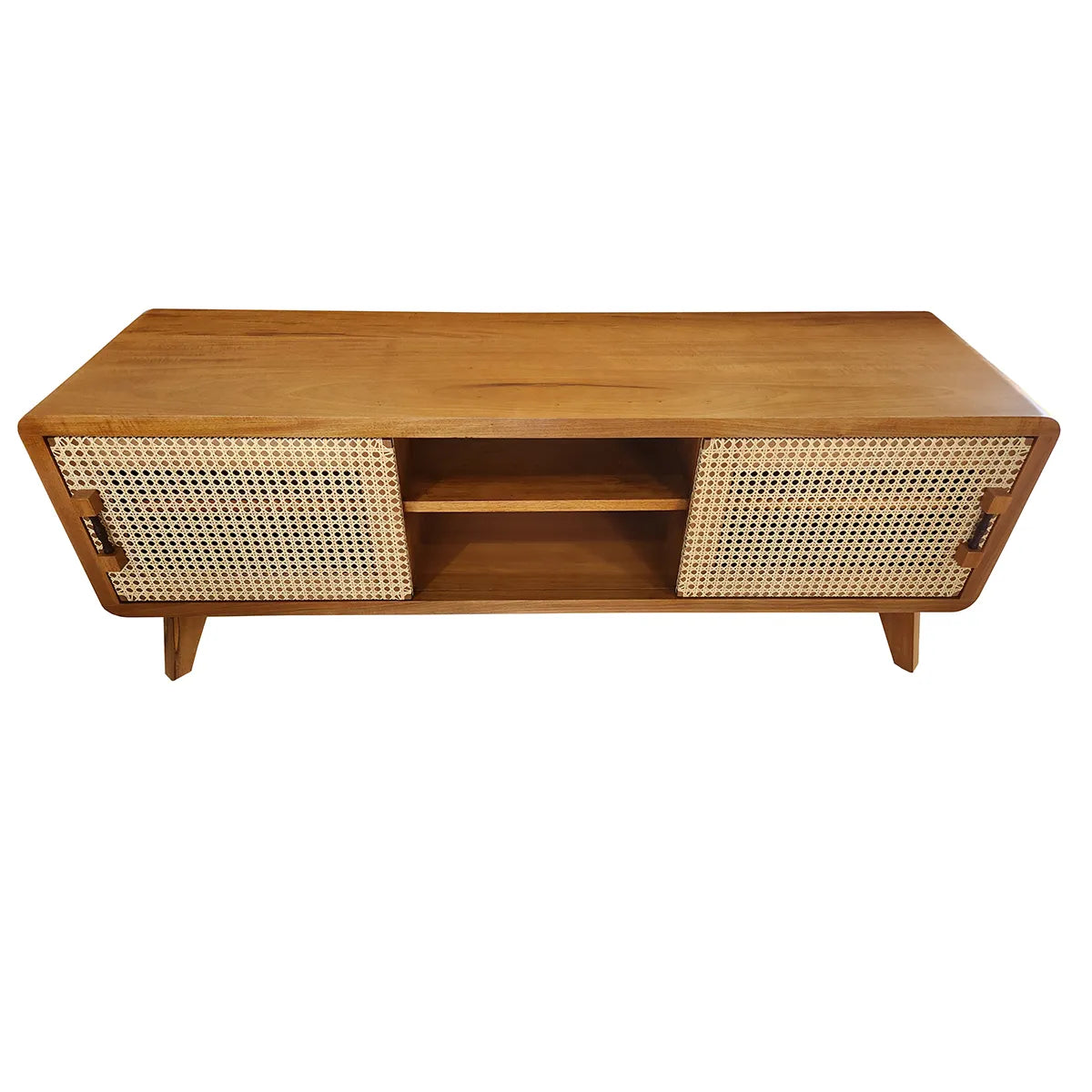 Rack De Madeira Maciça Olímpia Duas Portas De Correr Em Palhinha Indiana Natural