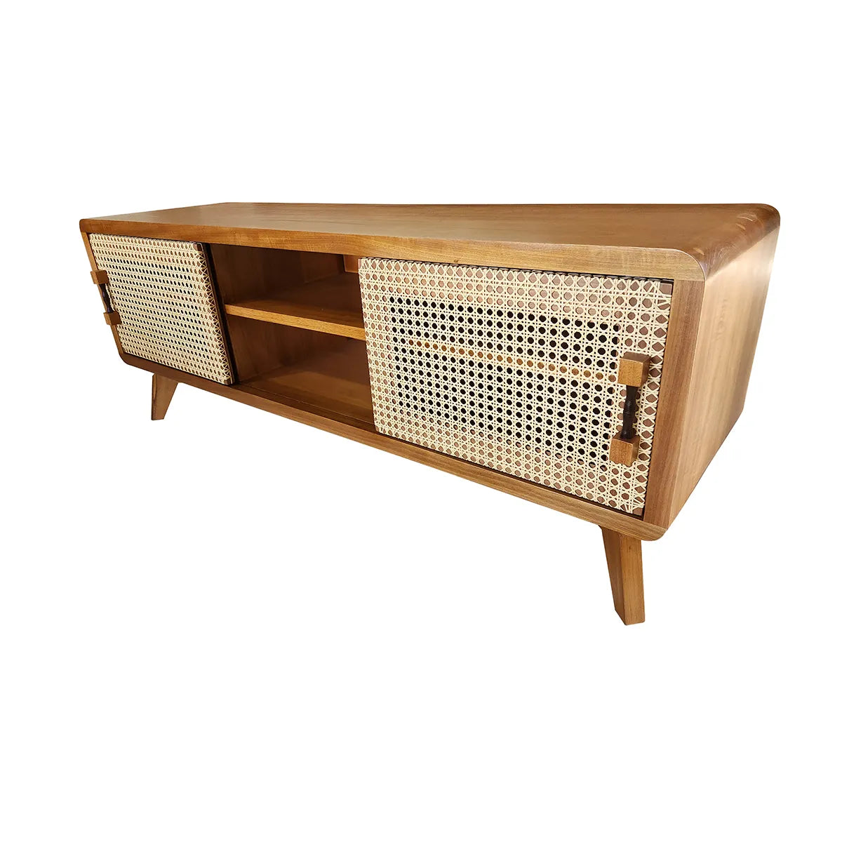 Rack De Madeira Maciça Olímpia Duas Portas De Correr Em Palhinha Indiana Natural