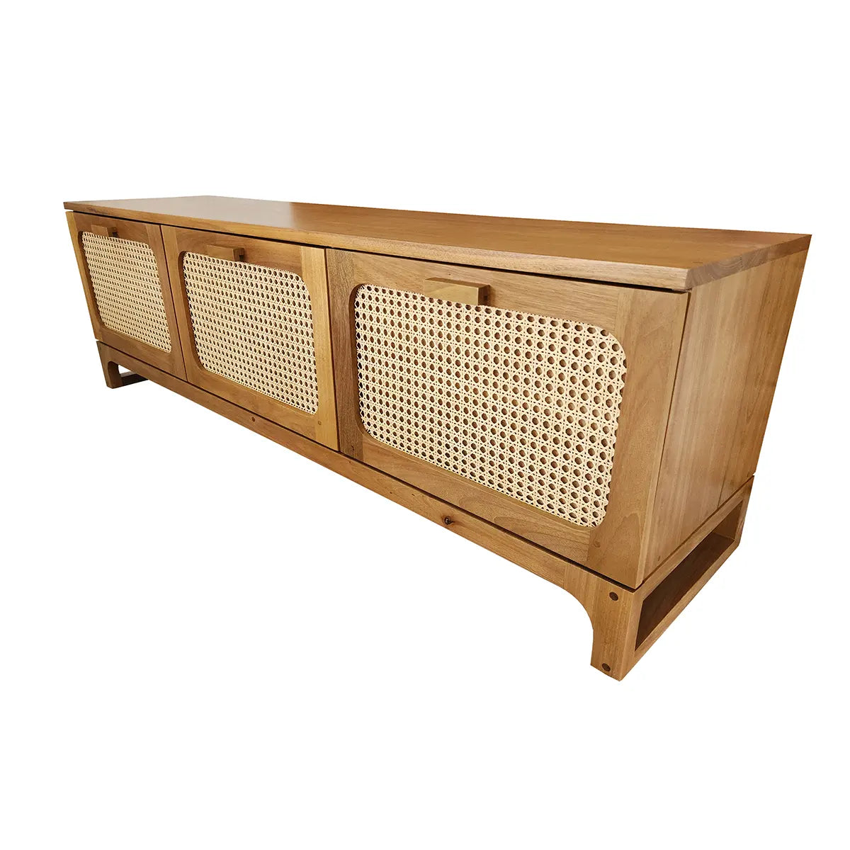 Rack De Madeira Maciça Paranoá Com 03 Gavetas Em Palhinha indiana Natural