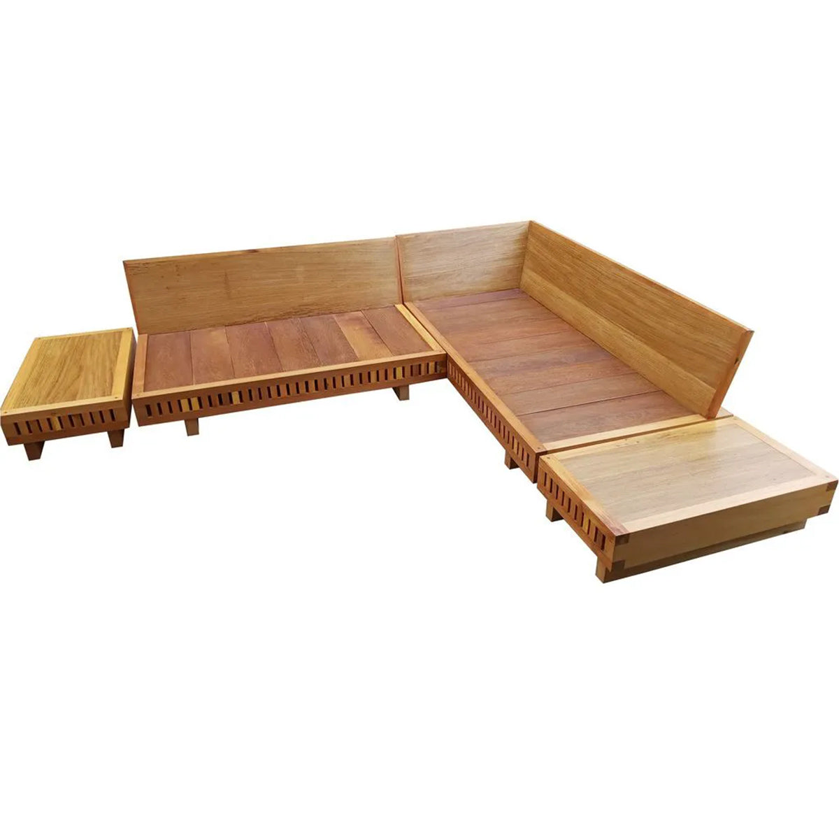 Sofá Em L De Madeira Maciça Demolição Praia Com 02 Mesinhas Laterais