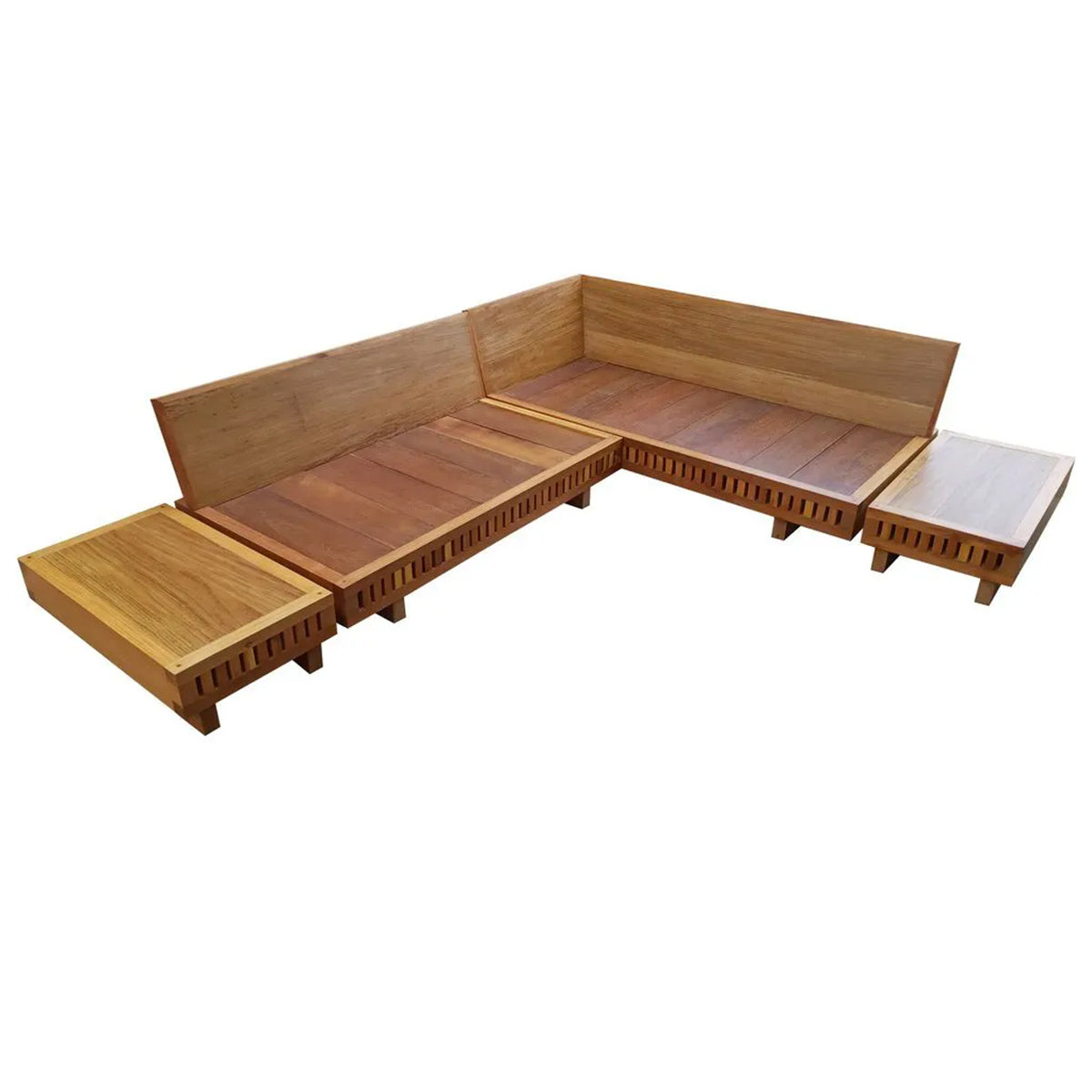 Sofá Em L De Madeira Maciça Demolição Praia Com 02 Mesinhas Laterais