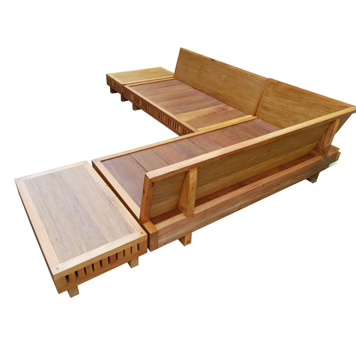 Sofá Em L De Madeira Maciça Demolição Praia Com 02 Mesinhas Laterais