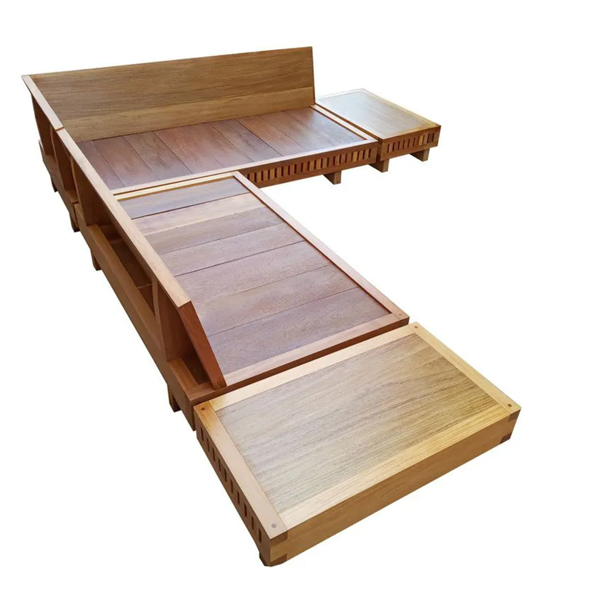 Sofá Em L De Madeira Maciça Demolição Praia Com 02 Mesinhas Laterais