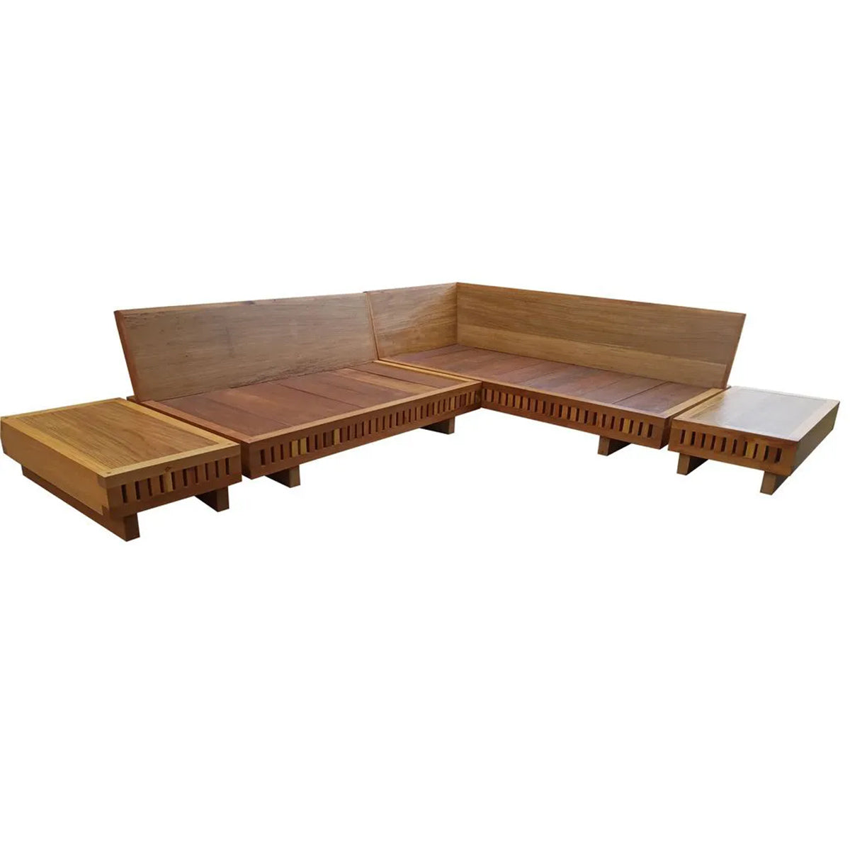 Sofá Em L De Madeira Maciça Demolição Praia Com 02 Mesinhas Laterais