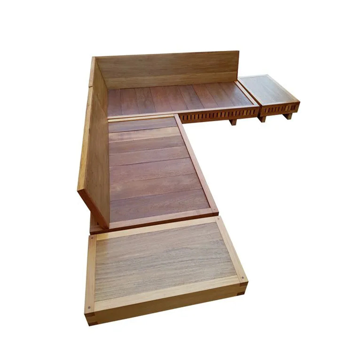 Sofá Em L De Madeira Maciça Demolição Praia Com 02 Mesinhas Laterais