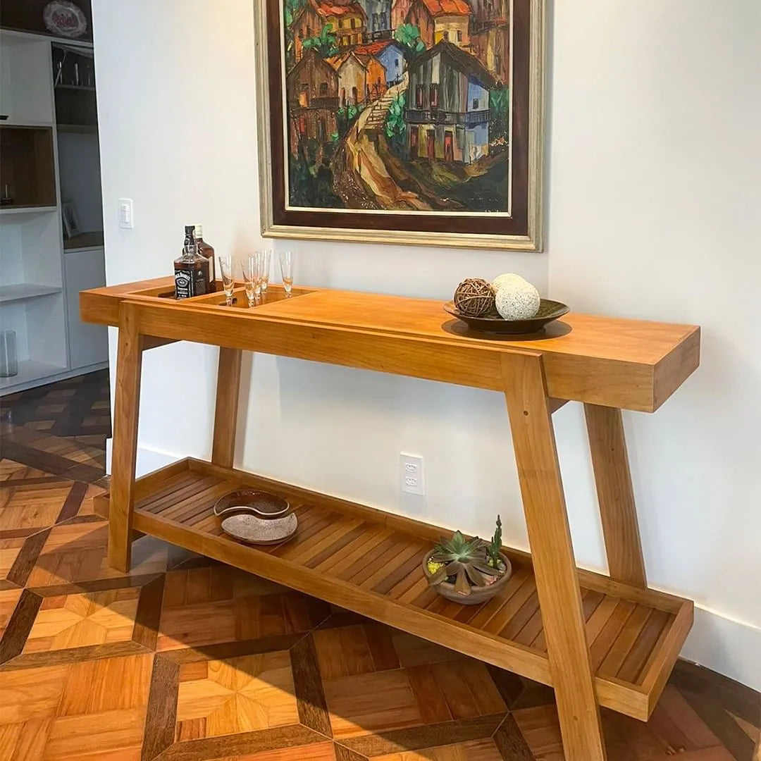 Aparador De Madeira Maciça Demolição Araras Com Duas Bandejas