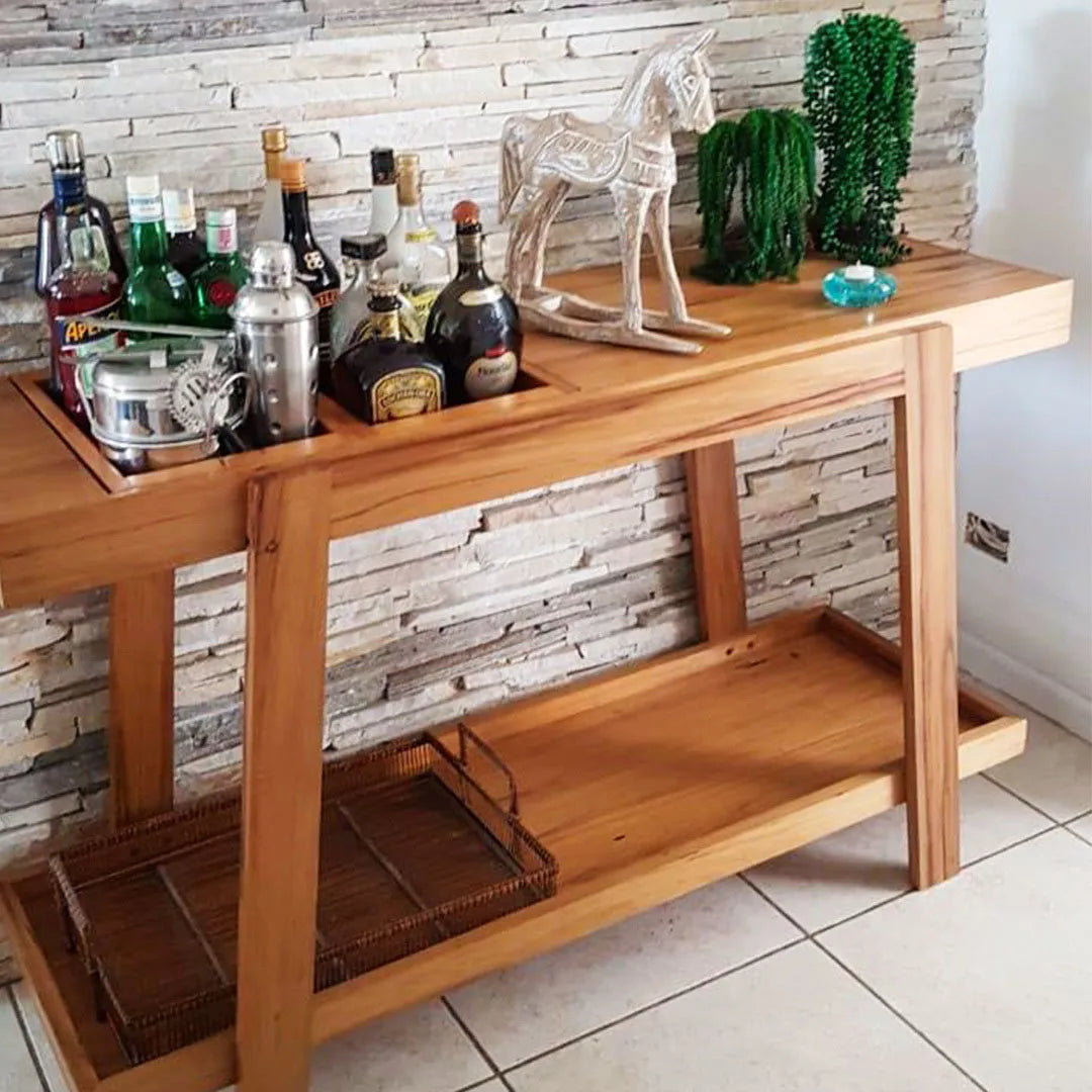 Aparador De Madeira Maciça Demolição Araras Com Duas Bandejas