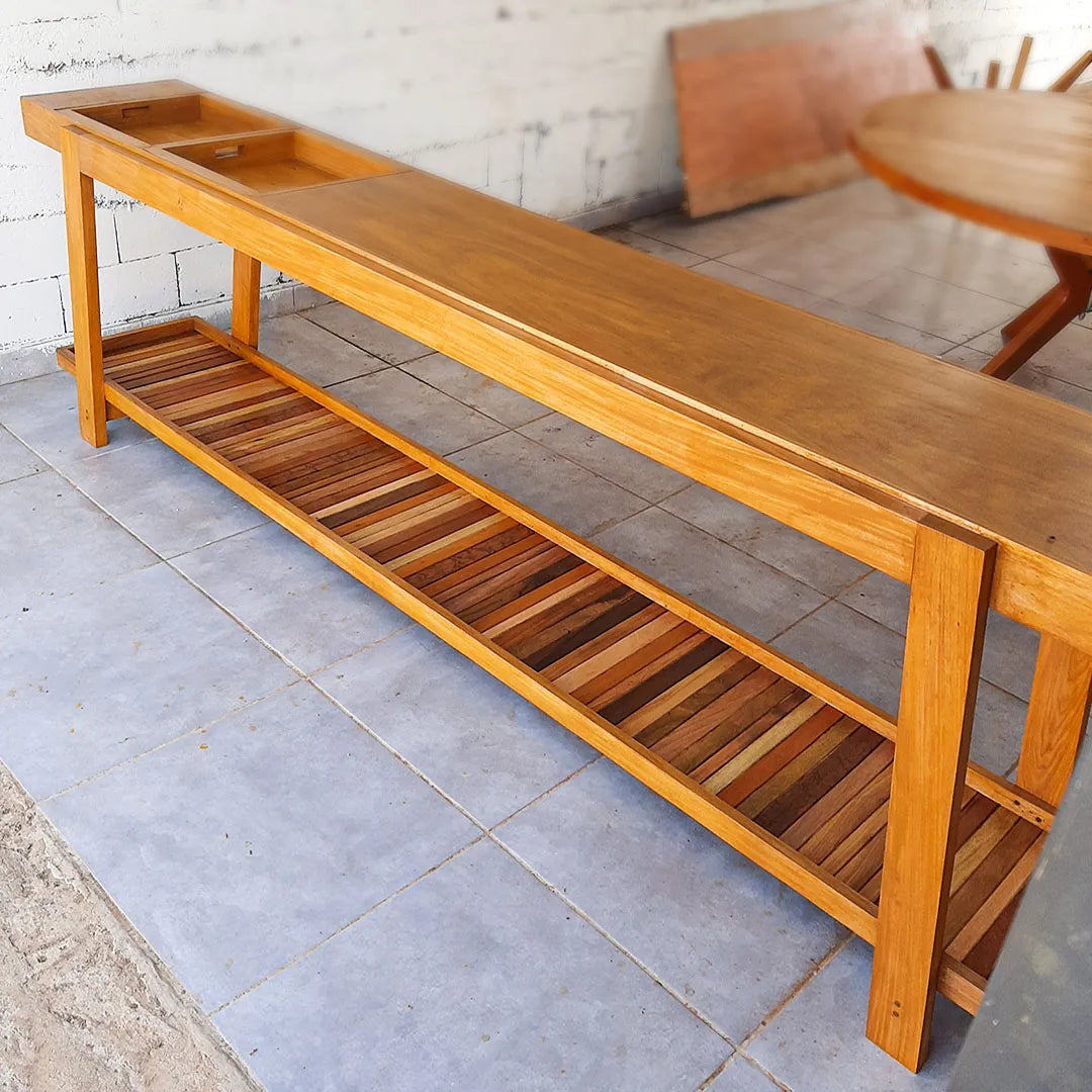 Aparador De Madeira Maciça Demolição Araras Com Duas Bandejas