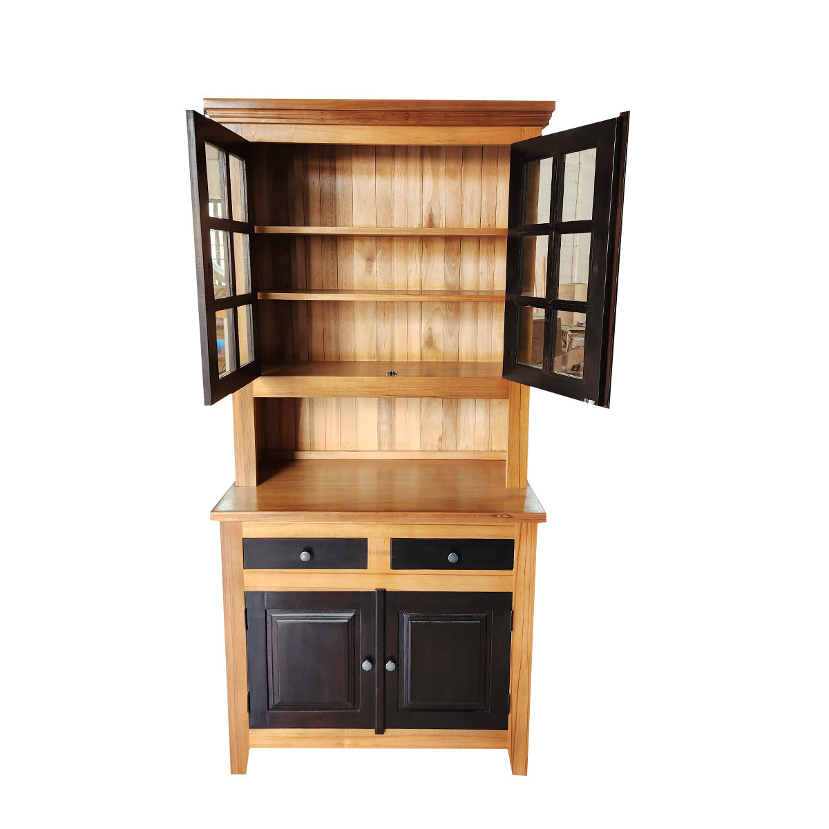 Armário de Madeira Maciça Demolição Cozinha Com Portas e Gavetas Ebanizadas