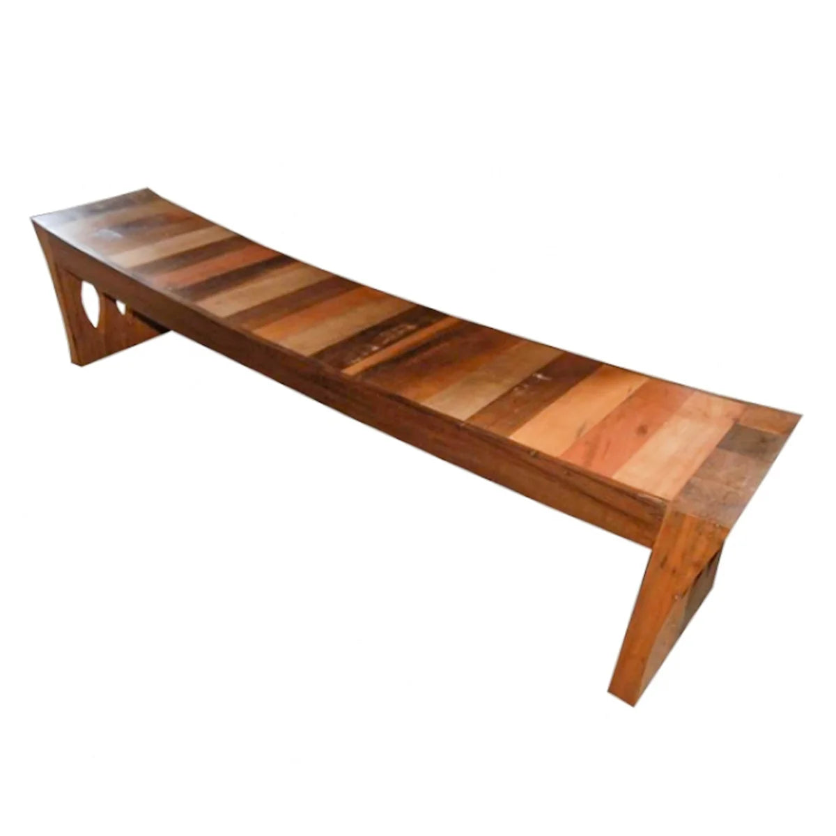 Banco De Madeira Maciça Demolição Abrolhos Com Pés Com Desenhos Recortados - Marcenaria Bicho do Mato