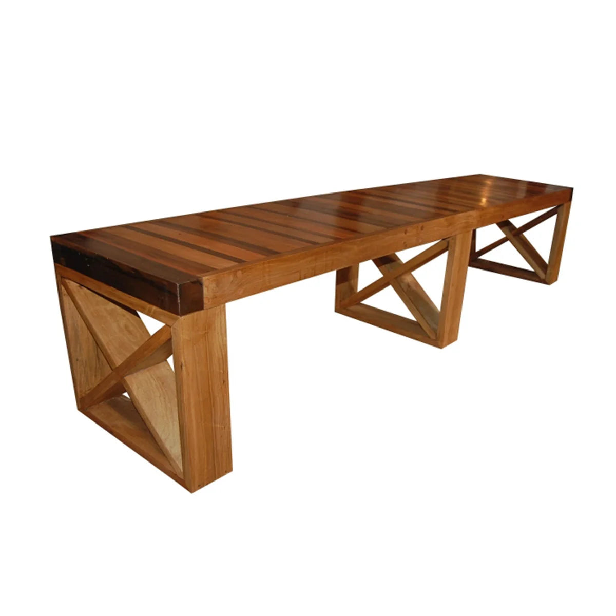 Banco De Madeira Maciça Demolição Prainha Com Pés Em X - Marcenaria Bicho do Mato