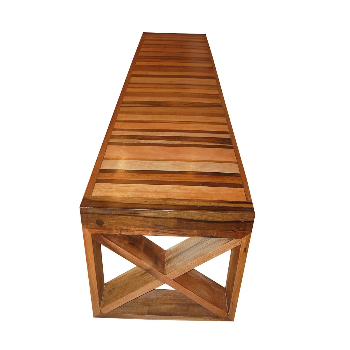 Banco De Madeira Maciça Demolição Prainha Com Pés Em X - Marcenaria Bicho do Mato