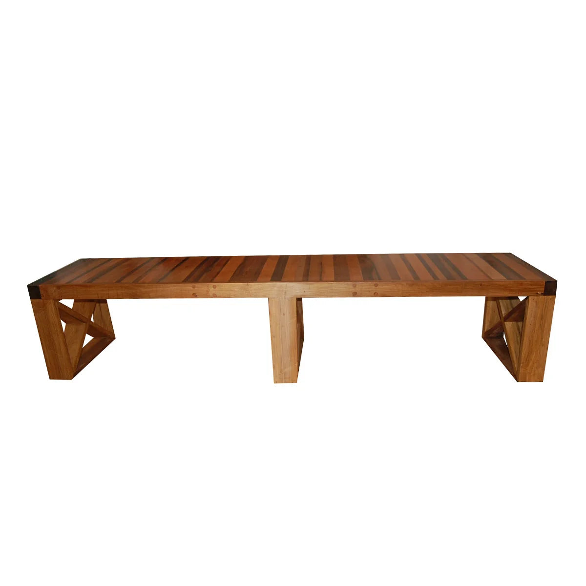 Banco De Madeira Maciça Demolição Prainha Com Pés Em X - Marcenaria Bicho do Mato