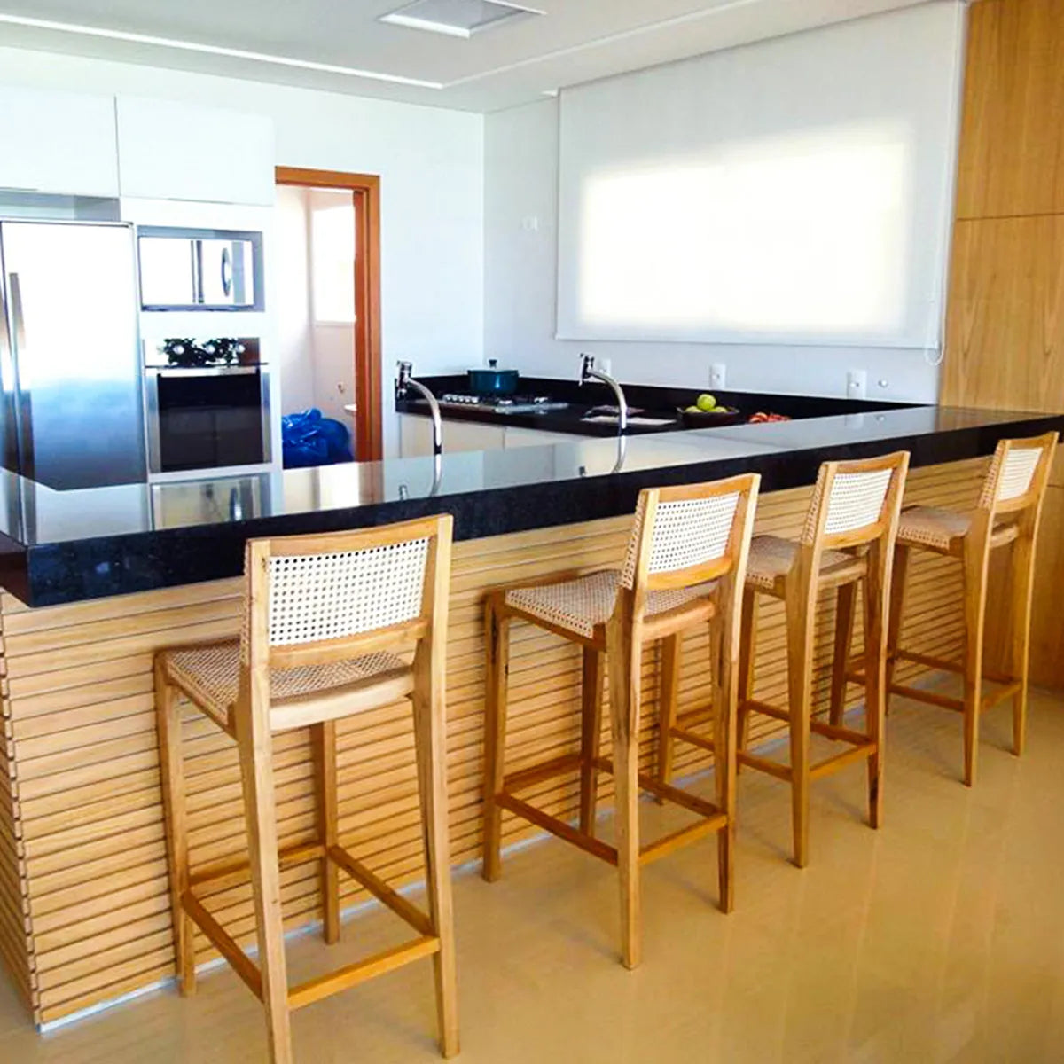 Banqueta Alta Para Bar De Madeira Maciça Demolição Palhinha