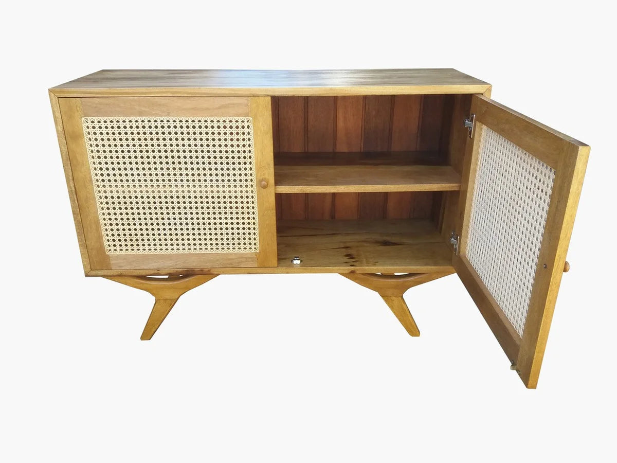 Buffet de Madeira Maciça Demolição Alvorada Com Portas em Palhinha Natural Indiana - Marcenaria Bicho do Mato