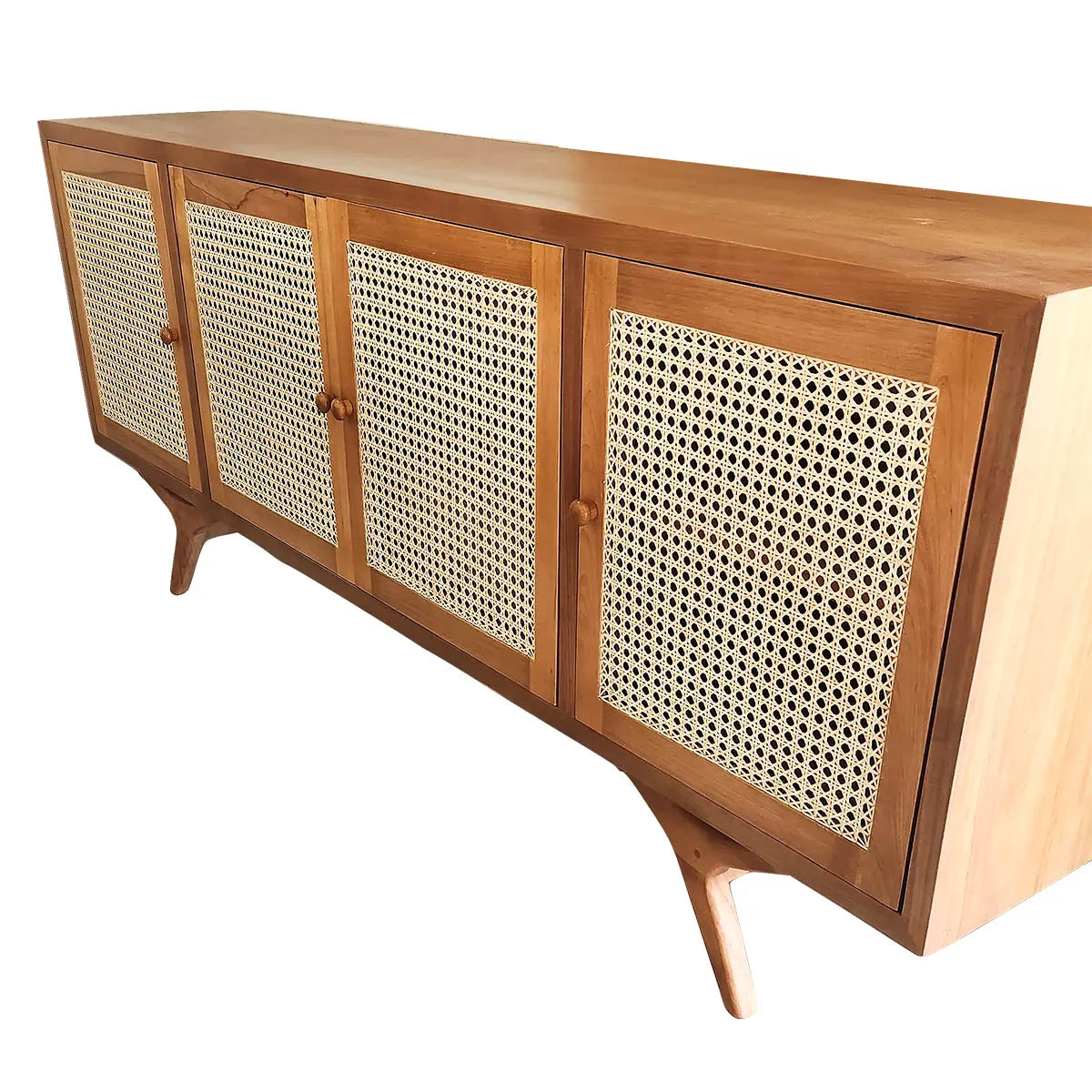 Buffet De Madeira Maciça Demolição Alvorada Com 04 Portas Em Palhinha Natural Indiana - Marcenaria Bicho do Mato