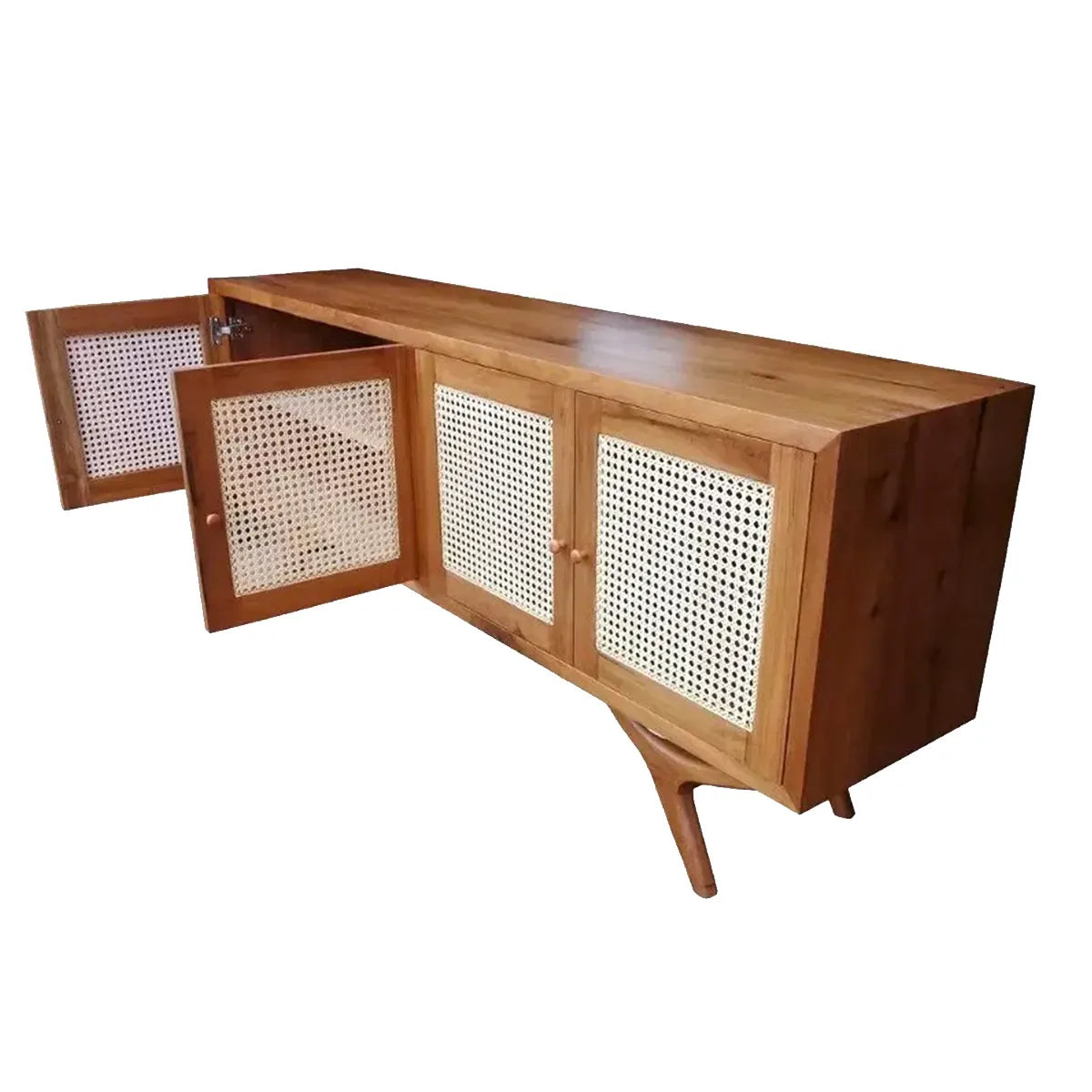 Buffet De Madeira Maciça Demolição Alvorada Com 04 Portas Em Palhinha Natural Indiana - Marcenaria Bicho do Mato