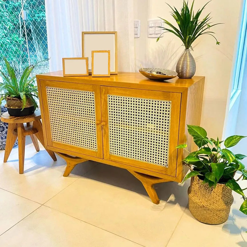 Buffet de Madeira Maciça Demolição Alvorada Com Portas em Palhinha Natural Indiana - Marcenaria Bicho do Mato