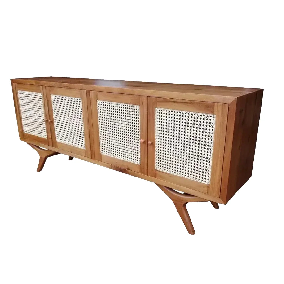 Buffet De Madeira Maciça Demolição Alvorada Com 04 Portas Em Palhinha Natural Indiana - Marcenaria Bicho do Mato