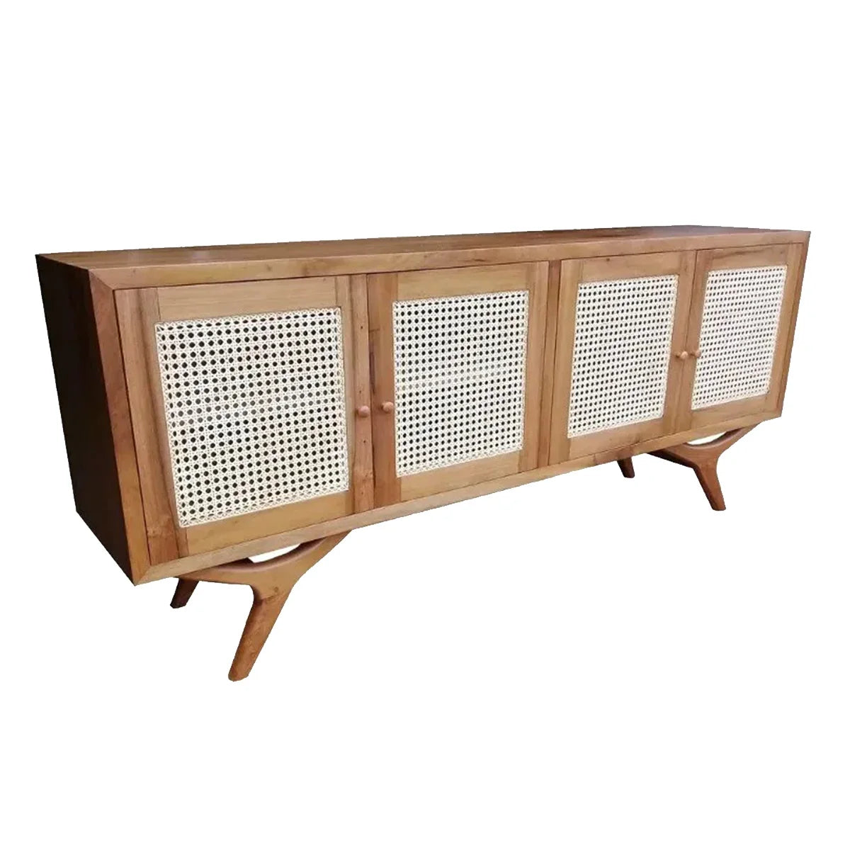 Buffet De Madeira Maciça Demolição Alvorada Com 04 Portas Em Palhinha Natural Indiana - Marcenaria Bicho do Mato