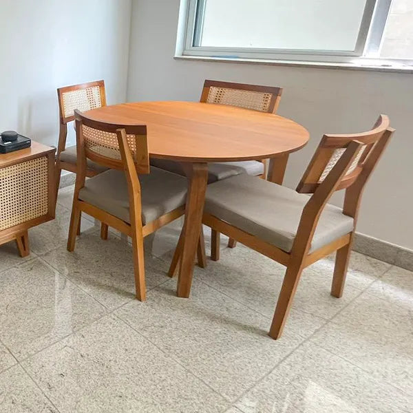 Cadeira De Madeira Maciça Demolição Modelo Corumbau - Encosto Em Palhinha Natural Indiana E Assento Estofado