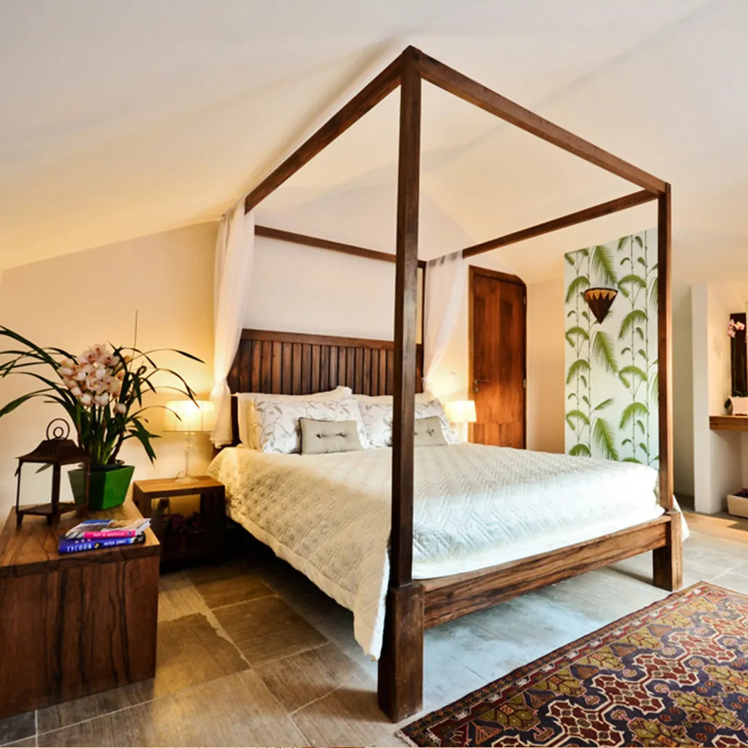 Cama De Casal De Madeira Maciça Demolição Dossel