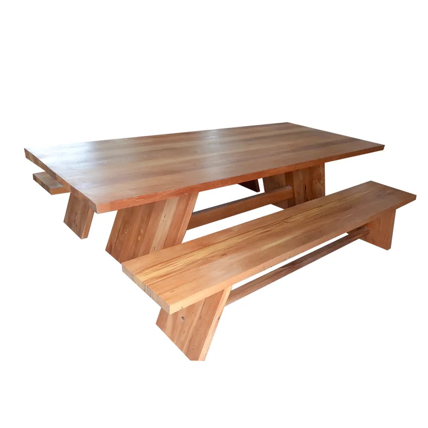 Conjunto De Mesa De Jantar E Dois Bancos De Madeira Maciça Demolição Modelo Santos