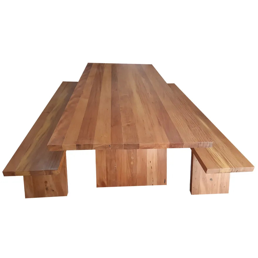 Conjunto De Mesa De Jantar E Dois Bancos De Madeira Maciça Demolição Modelo Santos