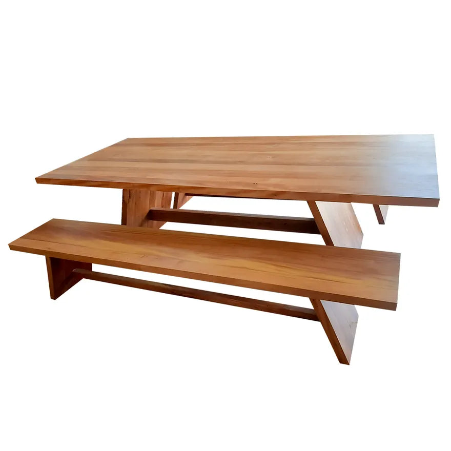 Conjunto De Mesa De Jantar E Dois Bancos De Madeira Maciça Demolição Modelo Santos