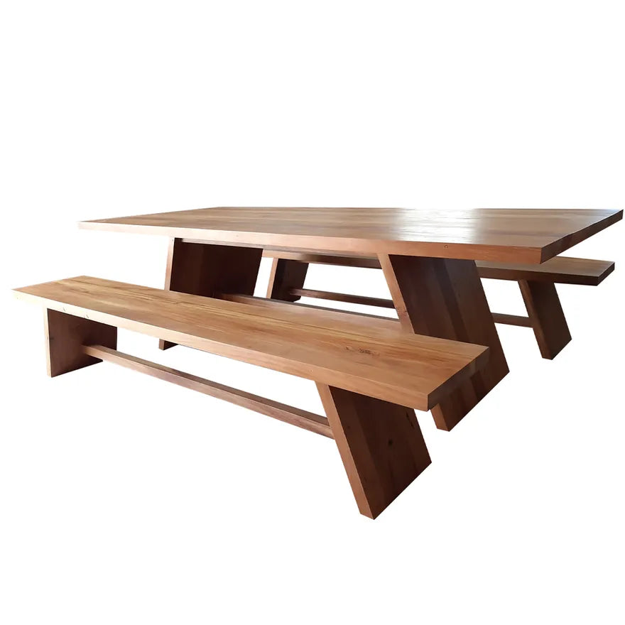 Conjunto De Mesa De Jantar E Dois Bancos De Madeira Maciça Demolição Modelo Santos