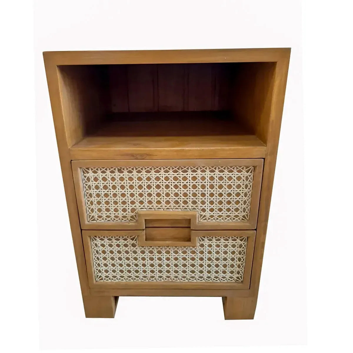 Conjunto Mesa De Cabeceira Modelo Praia Com Detalhe Nas Gavetas Em Palhinha - 02 Unidades