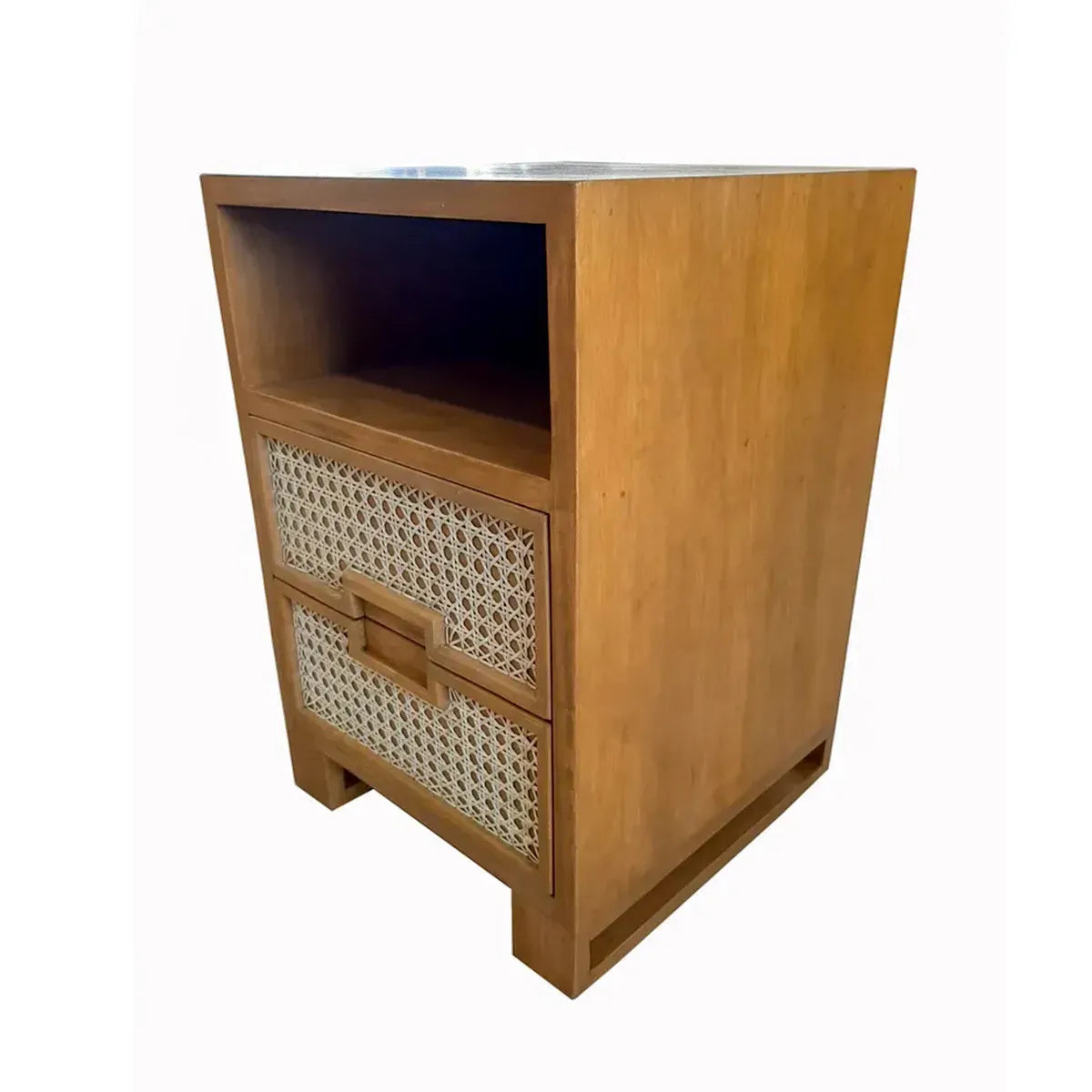 Conjunto Mesa De Cabeceira Modelo Praia Com Detalhe Nas Gavetas Em Palhinha - 02 Unidades