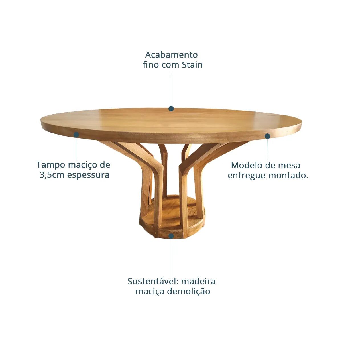 Mesa De Jantar Redonda Demolição Jambo Com Pés Trabalhados - Marcenaria Bicho do Mato