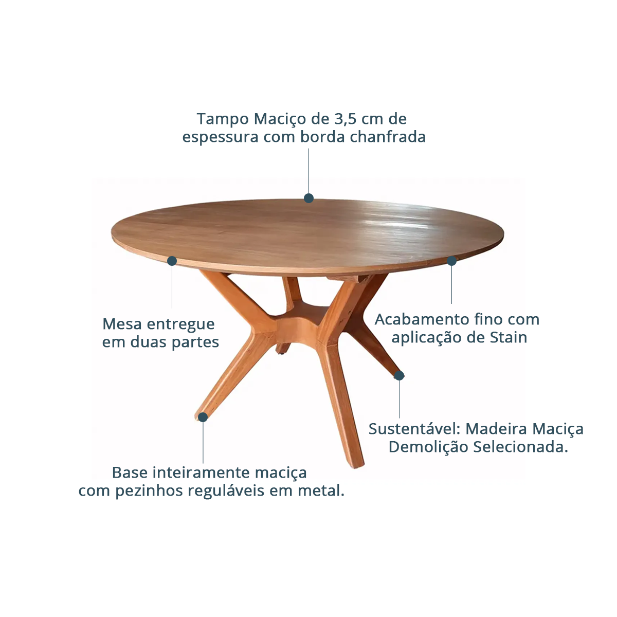 Mesa De Jantar Redonda De Madeira Maciça Demolição Praia Do Forte