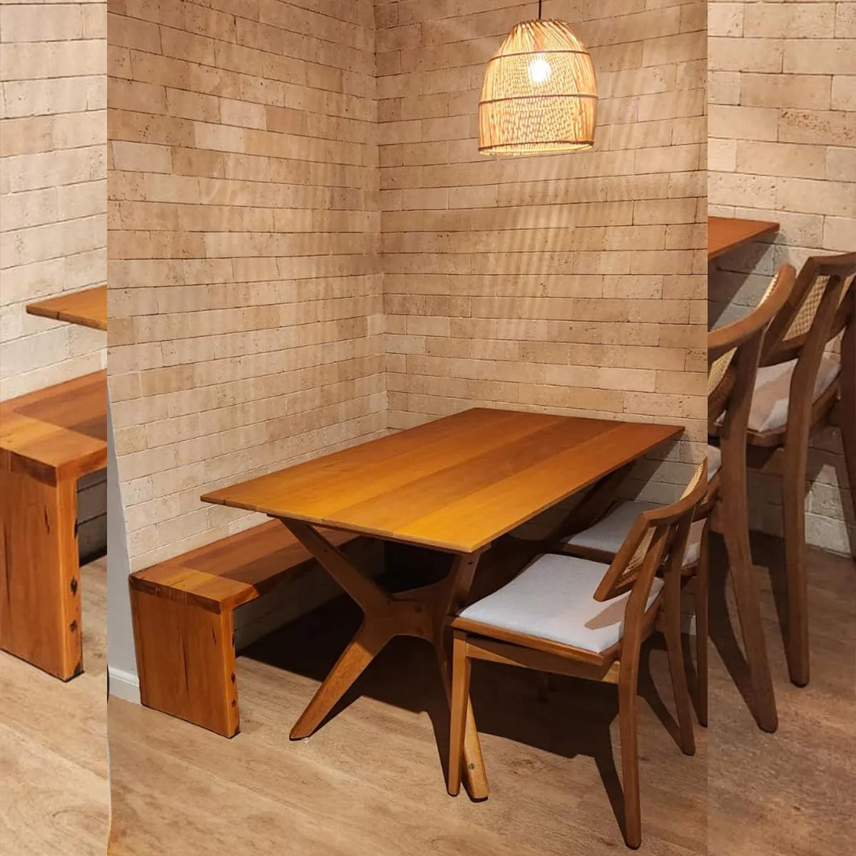 Mesa De Jantar Retangular De Madeira Maciça Demolição Praia do Forte - Marcenaria Bicho do Mato