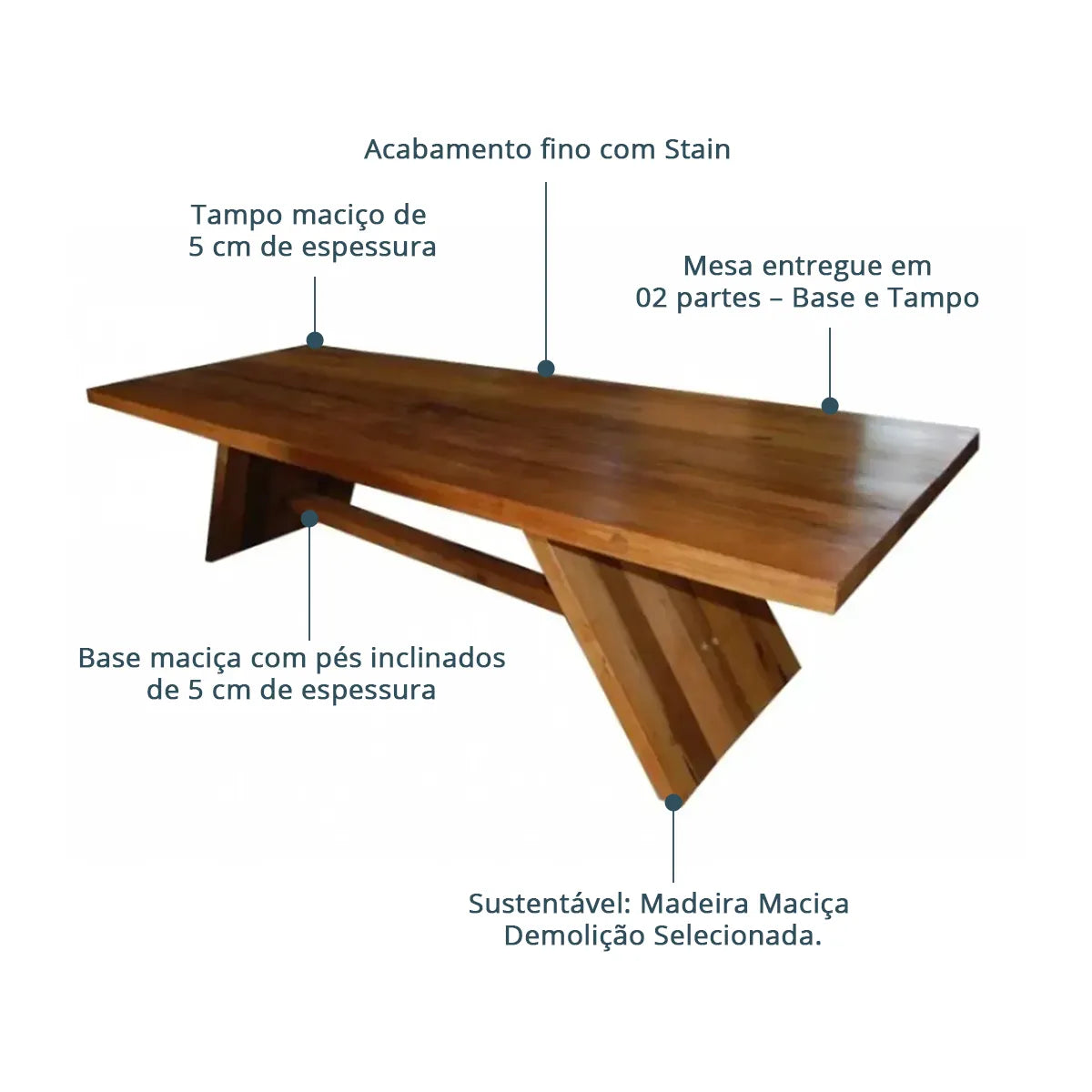 Mesa De Jantar Retangular De Madeira Maciça Demolição Santos