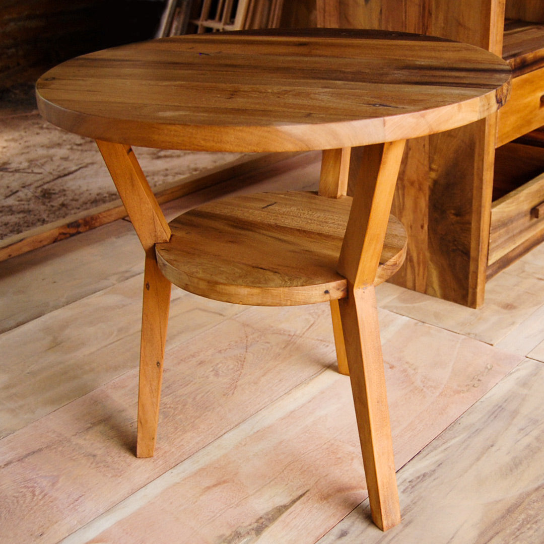 Mesa Lateral Redonda De Madeira Maciça Demolição Canela