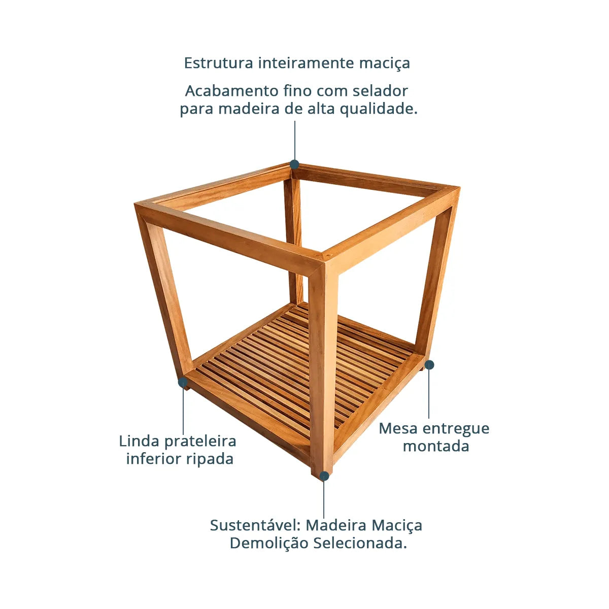 Mesa Lateral Quadrada de Madeira Maciça Demolição Londrina