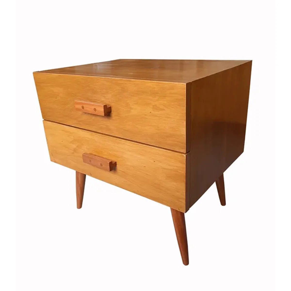 Mesa de Cabeceira De Madeira Maciça Demolição Modelo Palito Com Duas Gavetas - Marcenaria Bicho do Mato