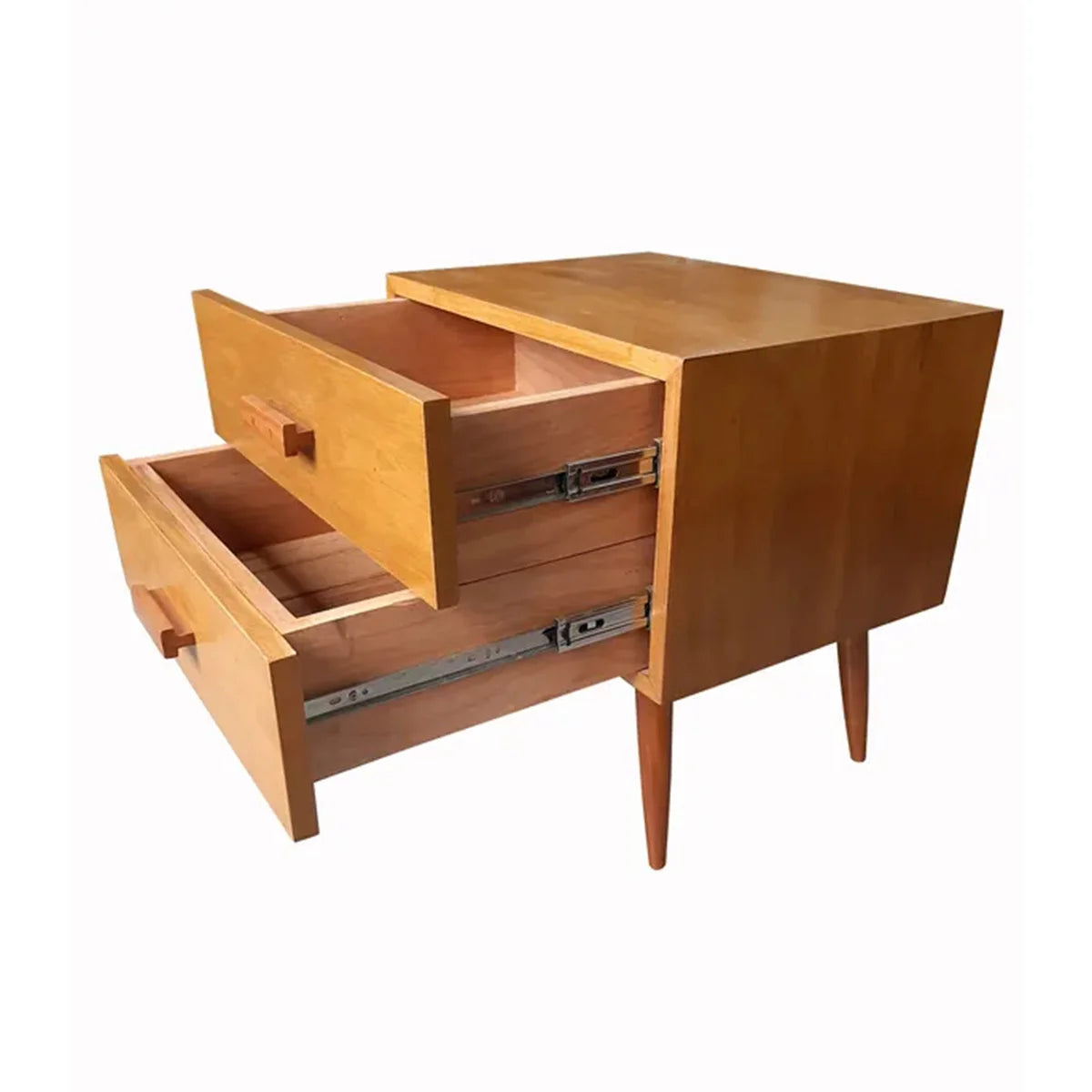 Mesa de Cabeceira De Madeira Maciça Demolição Modelo Palito Com Duas Gavetas - Marcenaria Bicho do Mato