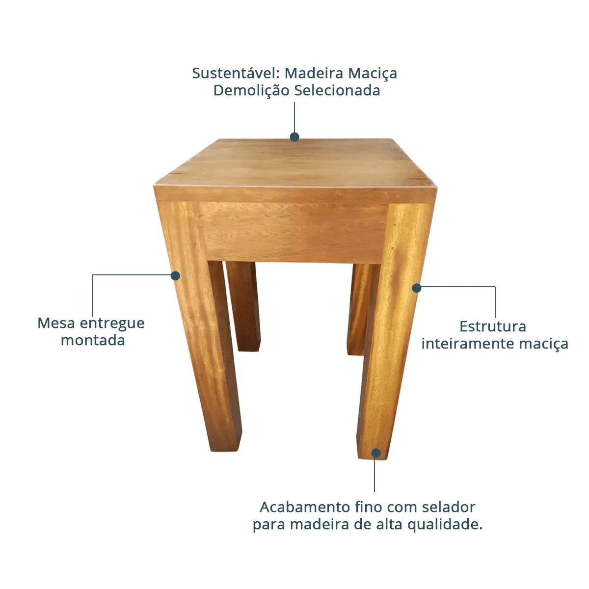 Mesa Lateral Quadrada De Madeira Maciça Demolição Gramado