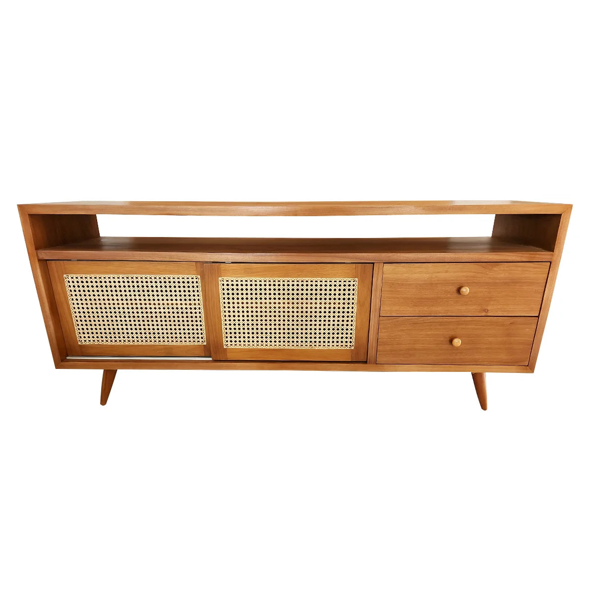 Rack de Madeira Maciça Demolição Ipiranga Com Duas Portas de Correr Em Palhinha Natural Indiana - Marcenaria Bicho do Mato