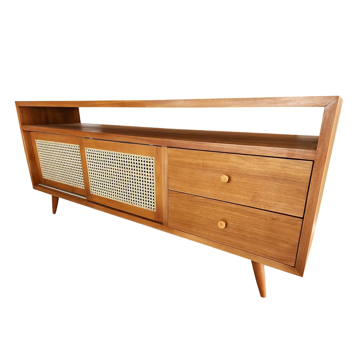 Rack de Madeira Maciça Demolição Ipiranga Com Duas Portas de Correr Em Palhinha Natural Indiana - Marcenaria Bicho do Mato