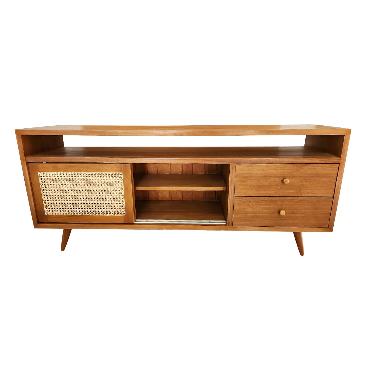 Rack de Madeira Maciça Demolição Ipiranga Com Duas Portas de Correr Em Palhinha Natural Indiana - Marcenaria Bicho do Mato