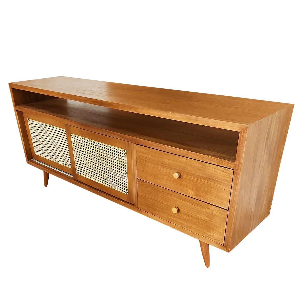 Rack de Madeira Maciça Demolição Ipiranga Com Duas Portas de Correr Em Palhinha Natural Indiana - Marcenaria Bicho do Mato