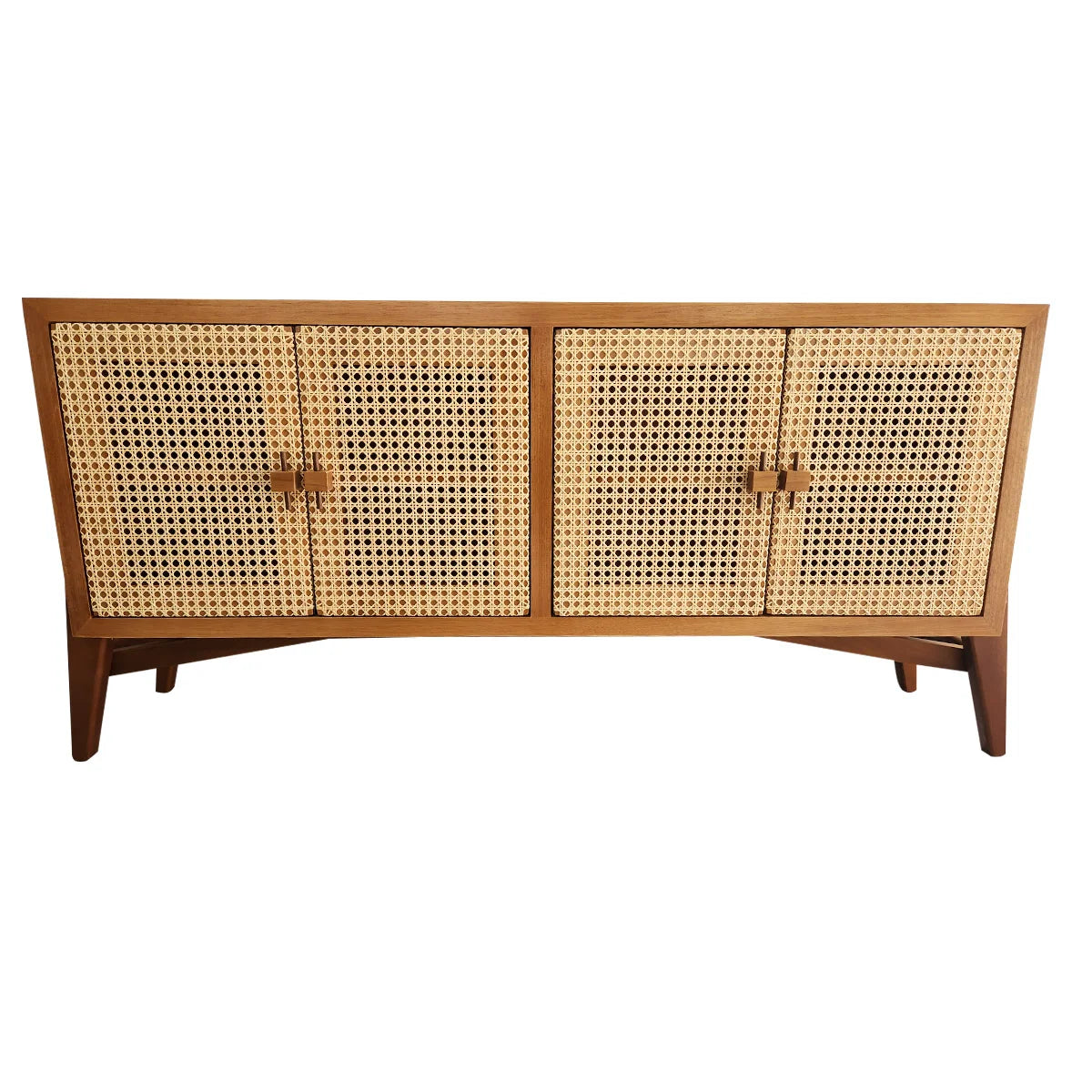 Rack / Buffet Em Madeira Maciça Demolição Planalto Com 04 Portas Em Palhinha Natural Indiana