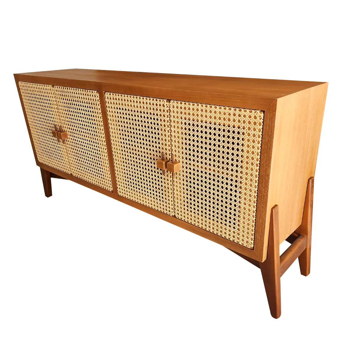 Rack / Buffet Em Madeira Maciça Demolição Planalto Com 04 Portas Em Palhinha Natural Indiana