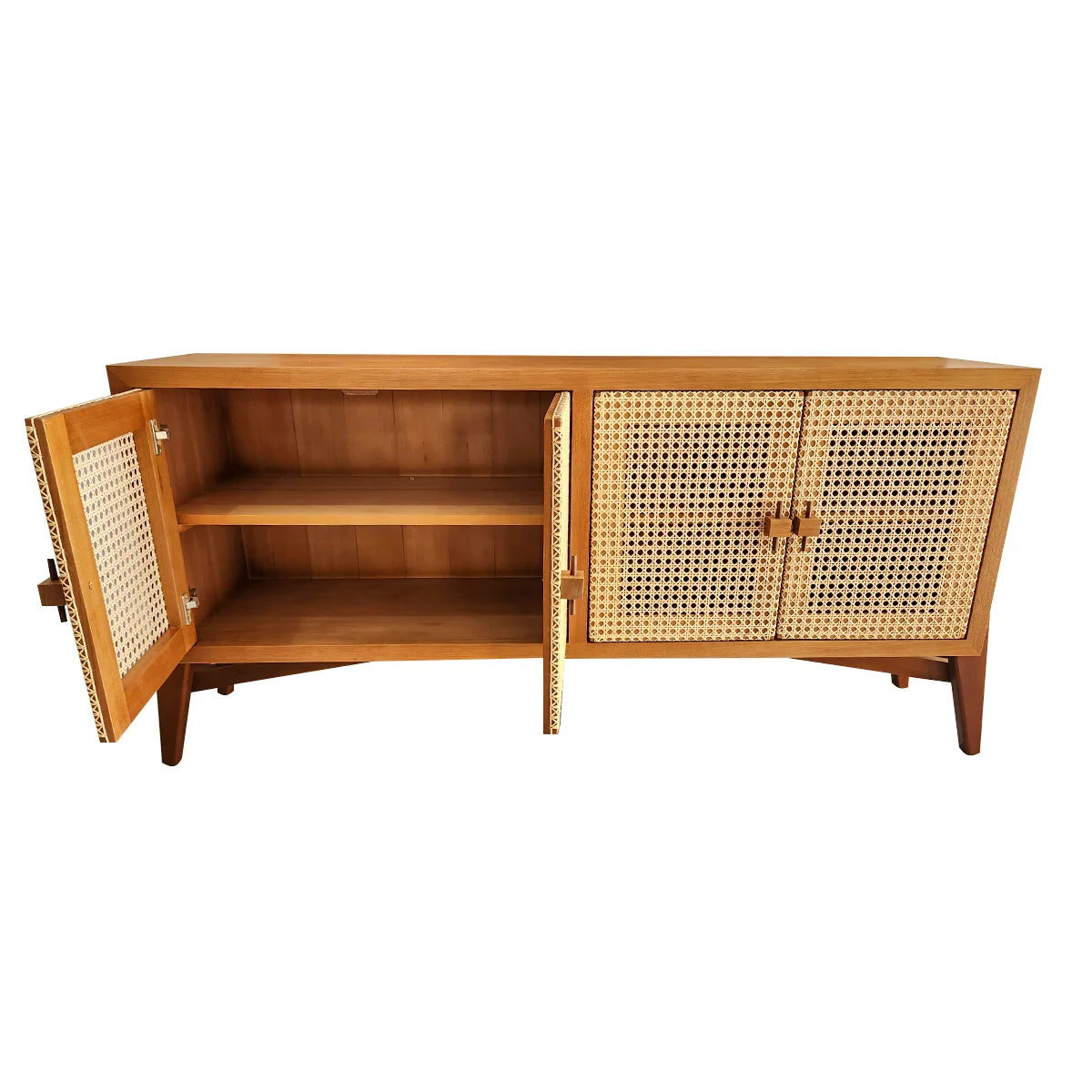 Rack / Buffet Em Madeira Maciça Demolição Planalto Com 04 Portas Em Palhinha Natural Indiana