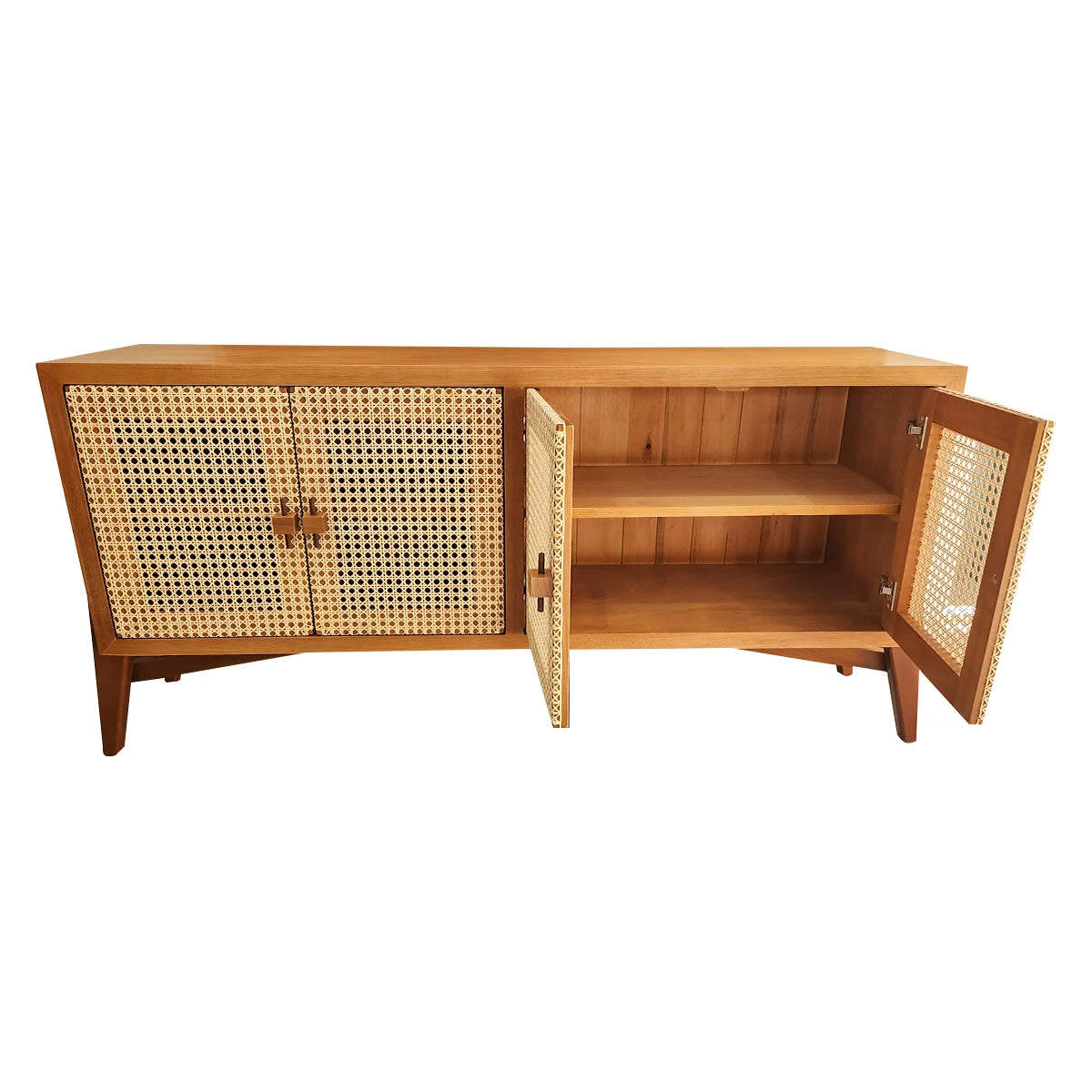 Rack / Buffet Em Madeira Maciça Demolição Planalto Com 04 Portas Em Palhinha Natural Indiana