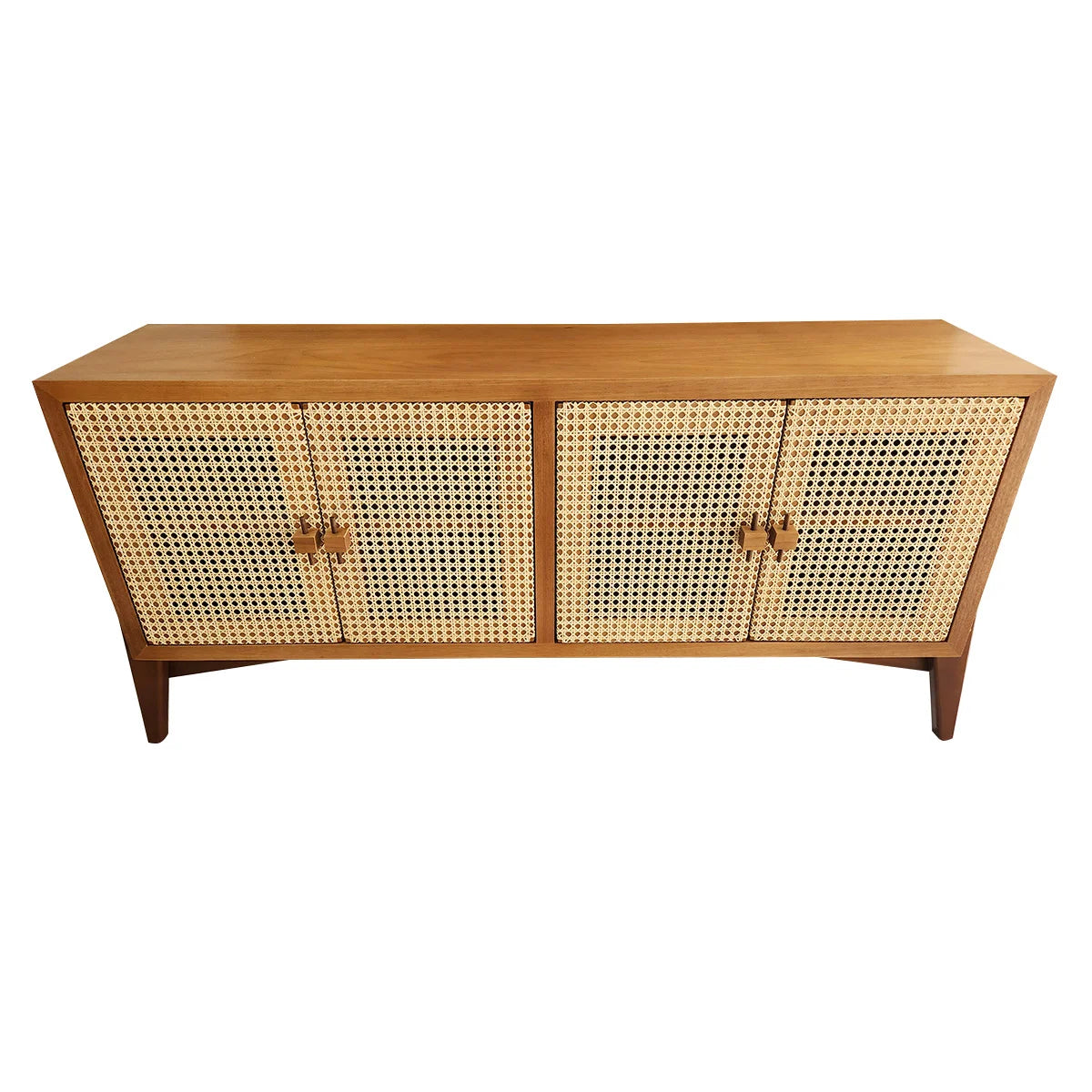 Rack / Buffet Em Madeira Maciça Demolição Planalto Com 04 Portas Em Palhinha Natural Indiana